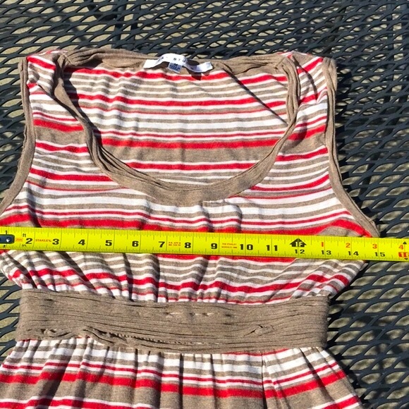 Max Studio Striped Summer Sleeveless Khaki Tan Cream and Coral Dress Size Medium - Picture 9 of 13